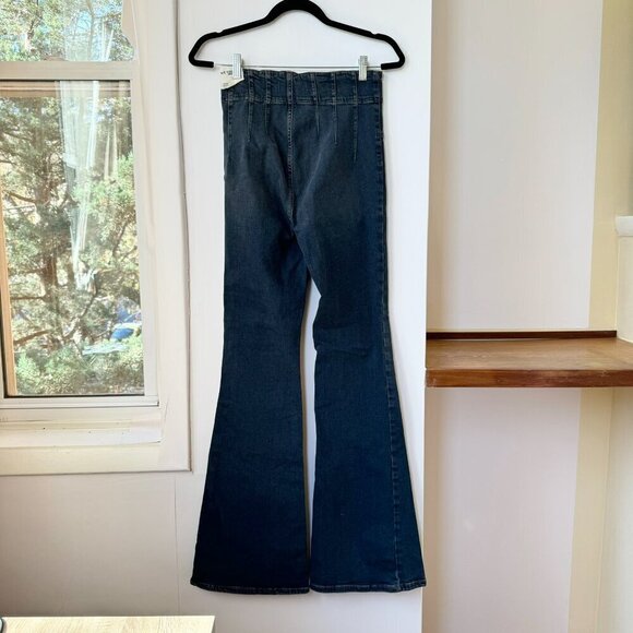 Free People Jayde Flare Jeans High Rise Bell Bottoms in Dark Wash Denim - Picture 6 of 12
